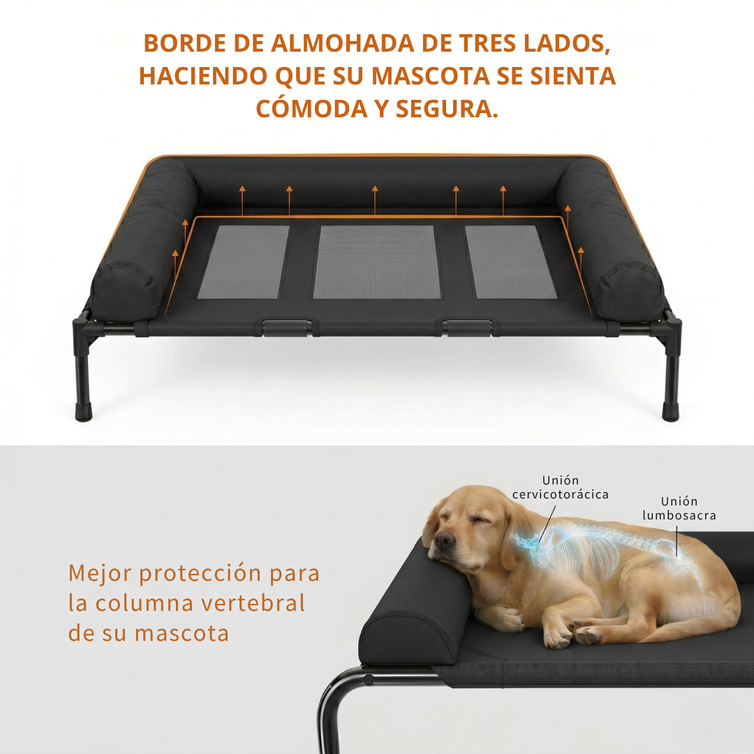 CAMA PARA PERRO ELEVADA CON BORDES EN U ACOLCHADO