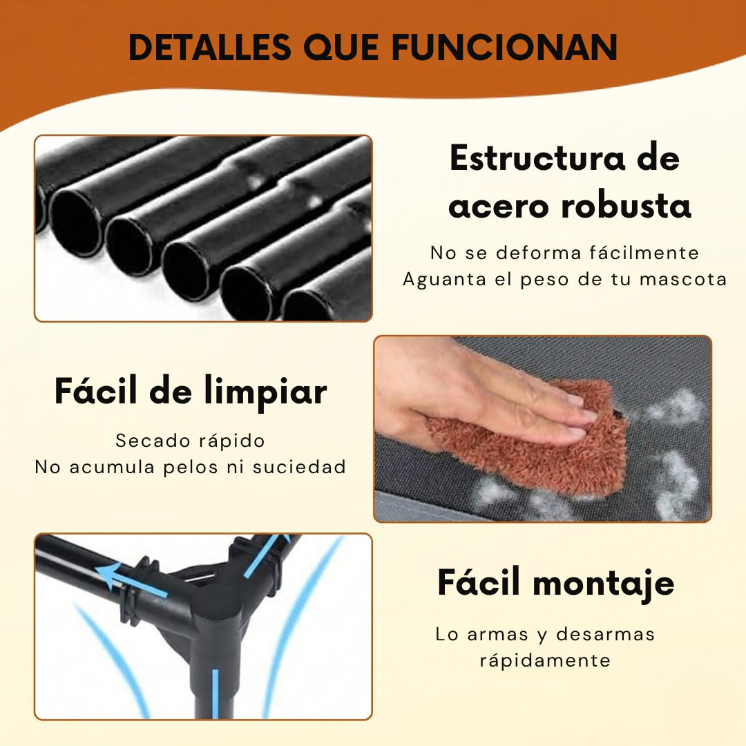 CAMA PARA PERRO ELEVADA CON BORDES EN U ACOLCHADO