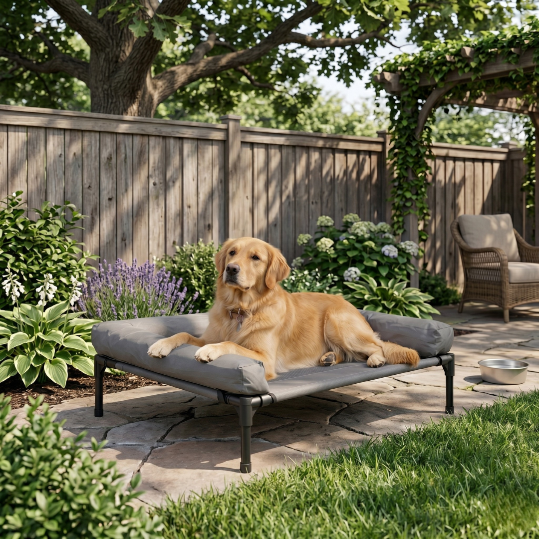 CAMA PARA PERRO ELEVADA CON BORDES EN U ACOLCHADO