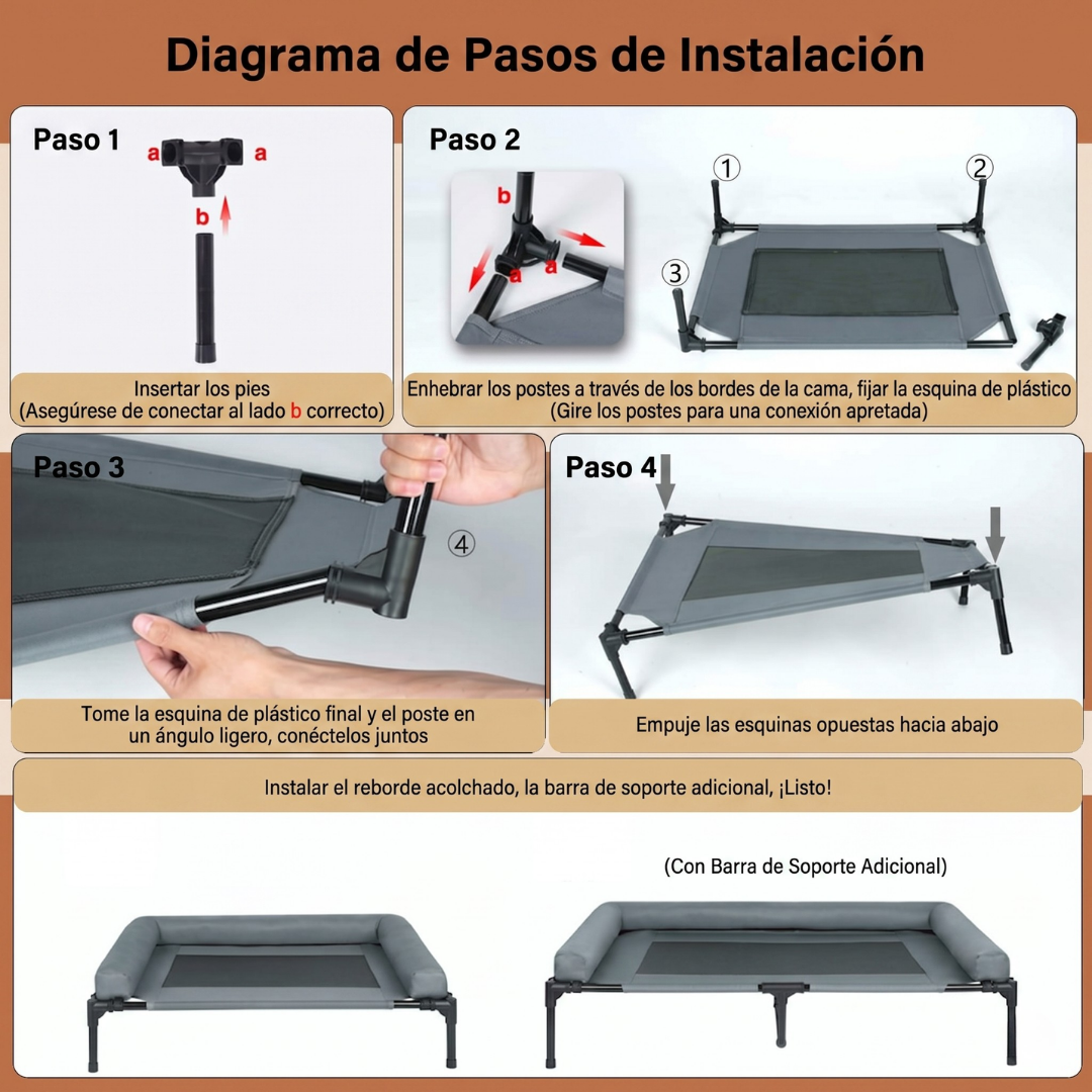 CAMA PARA PERRO ELEVADA CON BORDES EN U ACOLCHADO
